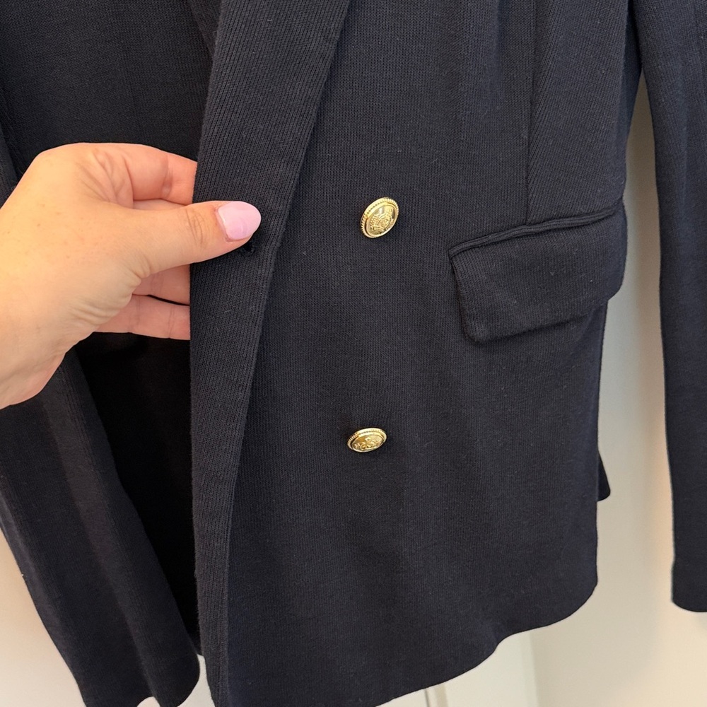 Navy Sweater Blazer with Gold Buttons - Picture 2 of 4